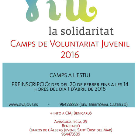 ES CONVOQUEN LES PLACES PER A PARTICIPAR EN ELS CAMPS DE VOLUNTARIAT JUVENIL.