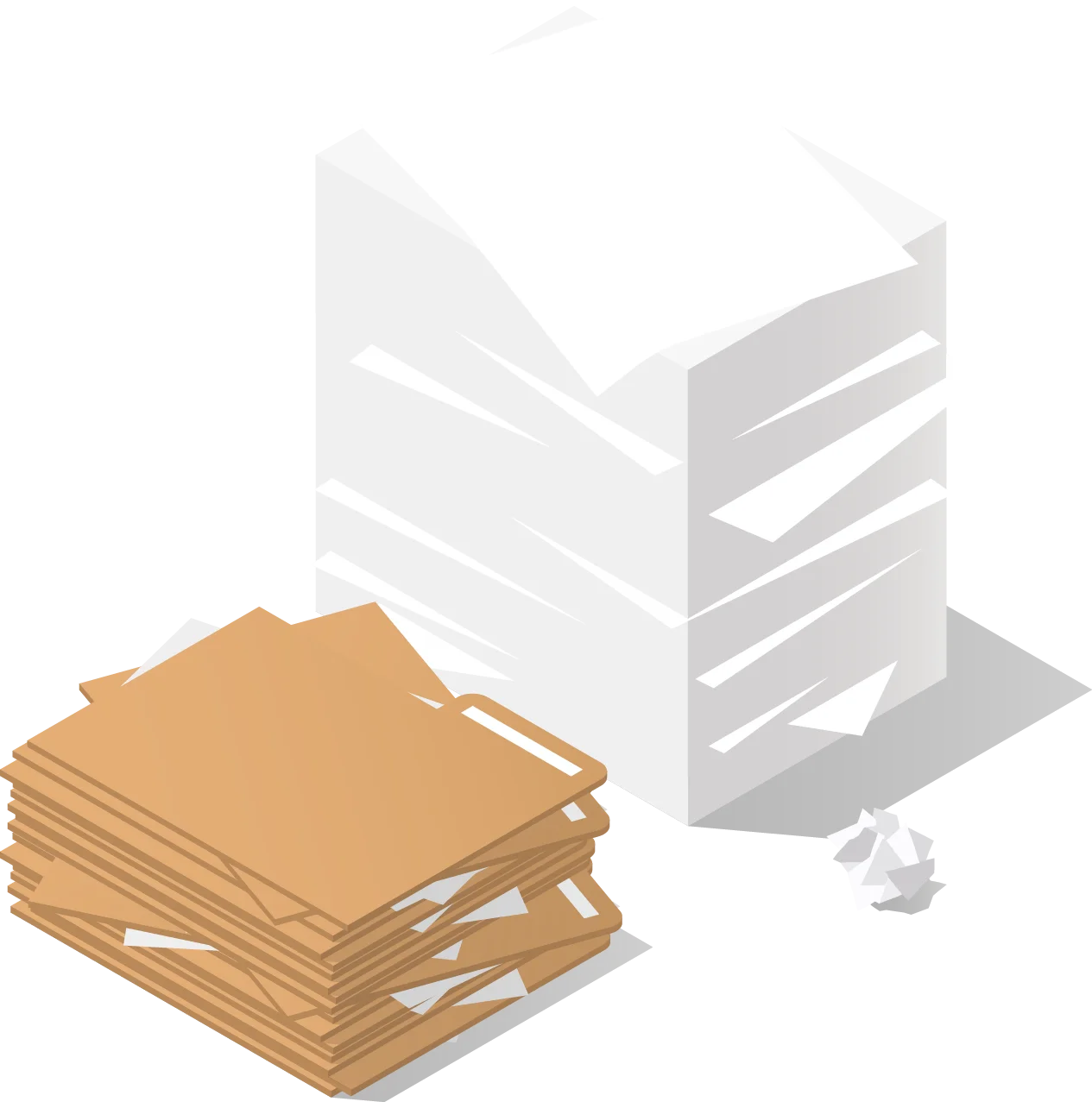 Papierstapel und braune Ordner.