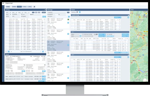 Computer mit Software zur Disposition und Transportplanung.