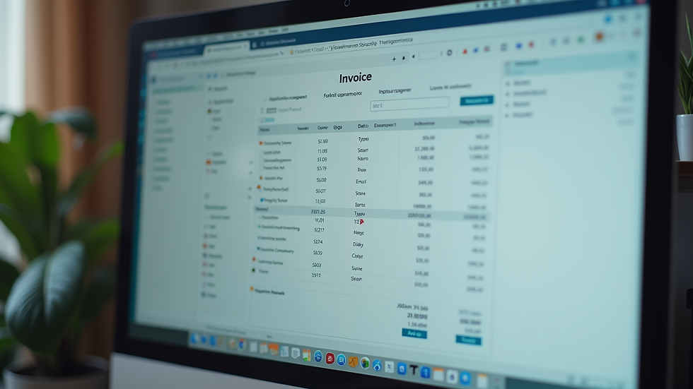 Close-up view of a computer screen displaying invoicing software