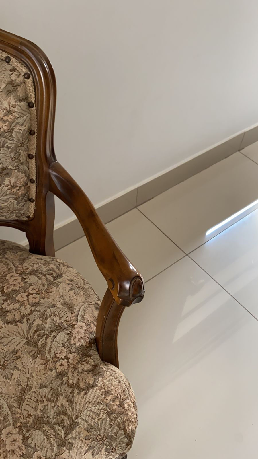 Thumbnail: Floral Mahogany Chairs with carved wood detail