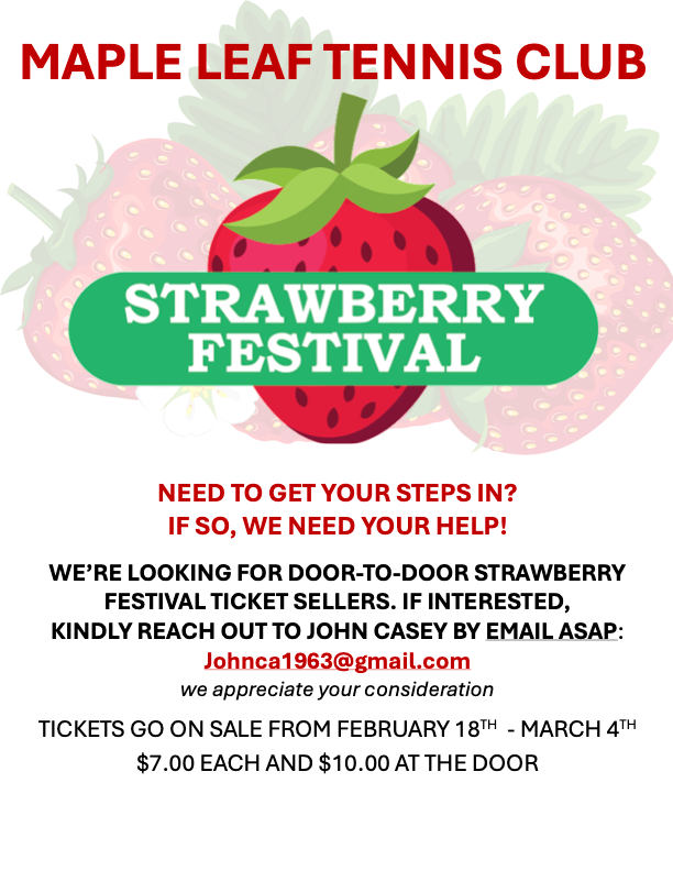 Looking for ticket sellers for Strawberry Festival