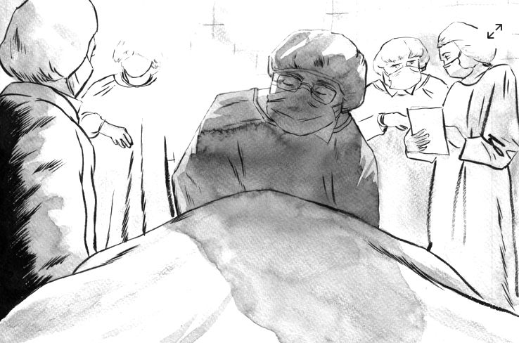 Dessin du chirurgien en pleine opération