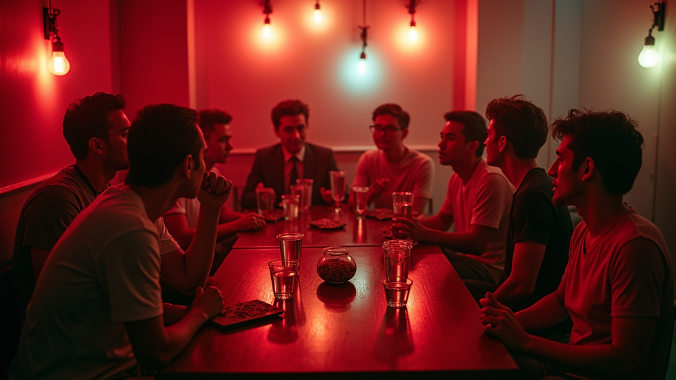 High angle view of a group enjoying karaoke and drinks in a private room