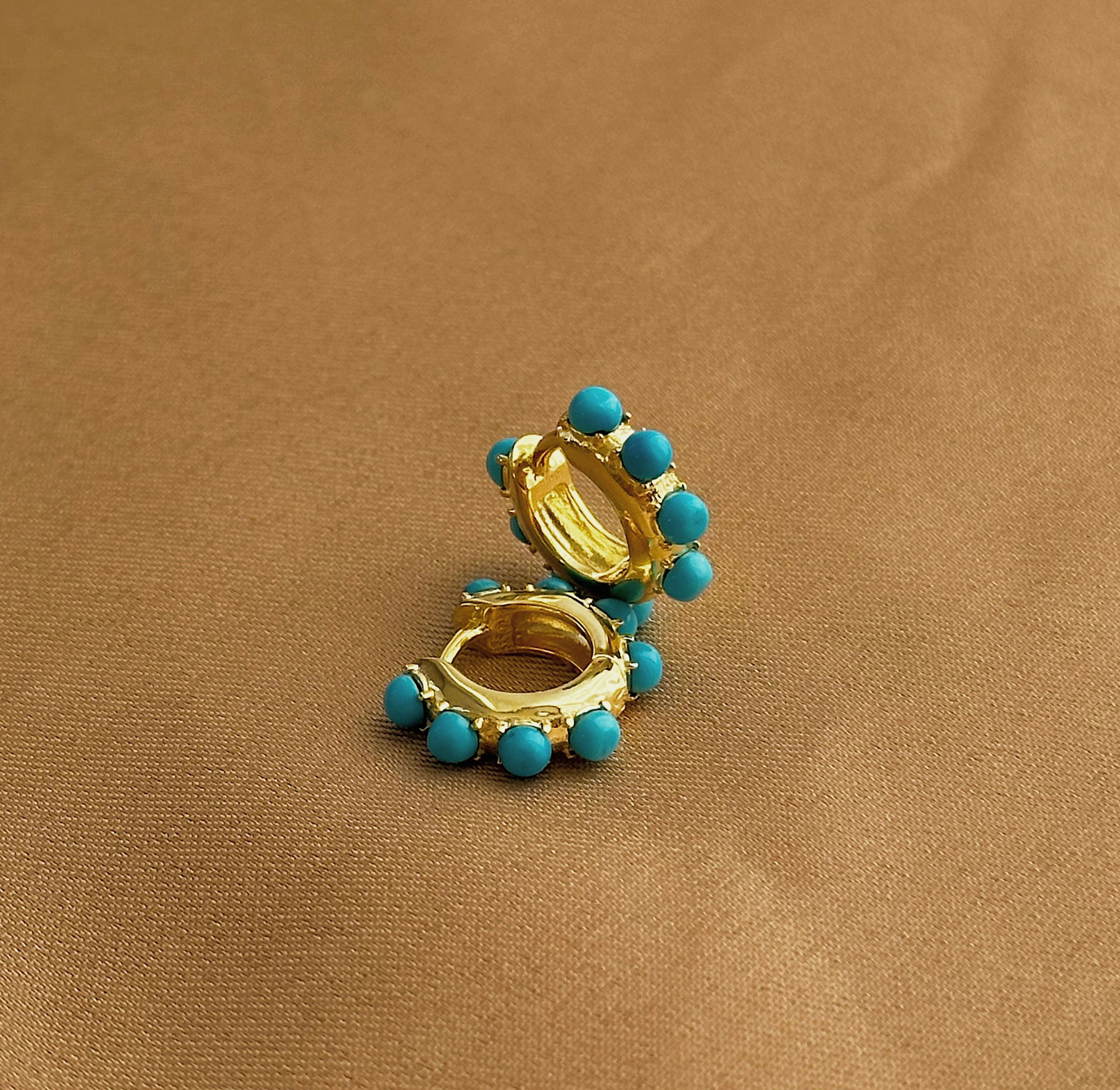 Minik Top Firuze  Halka Küpe | 925 Gümüş 