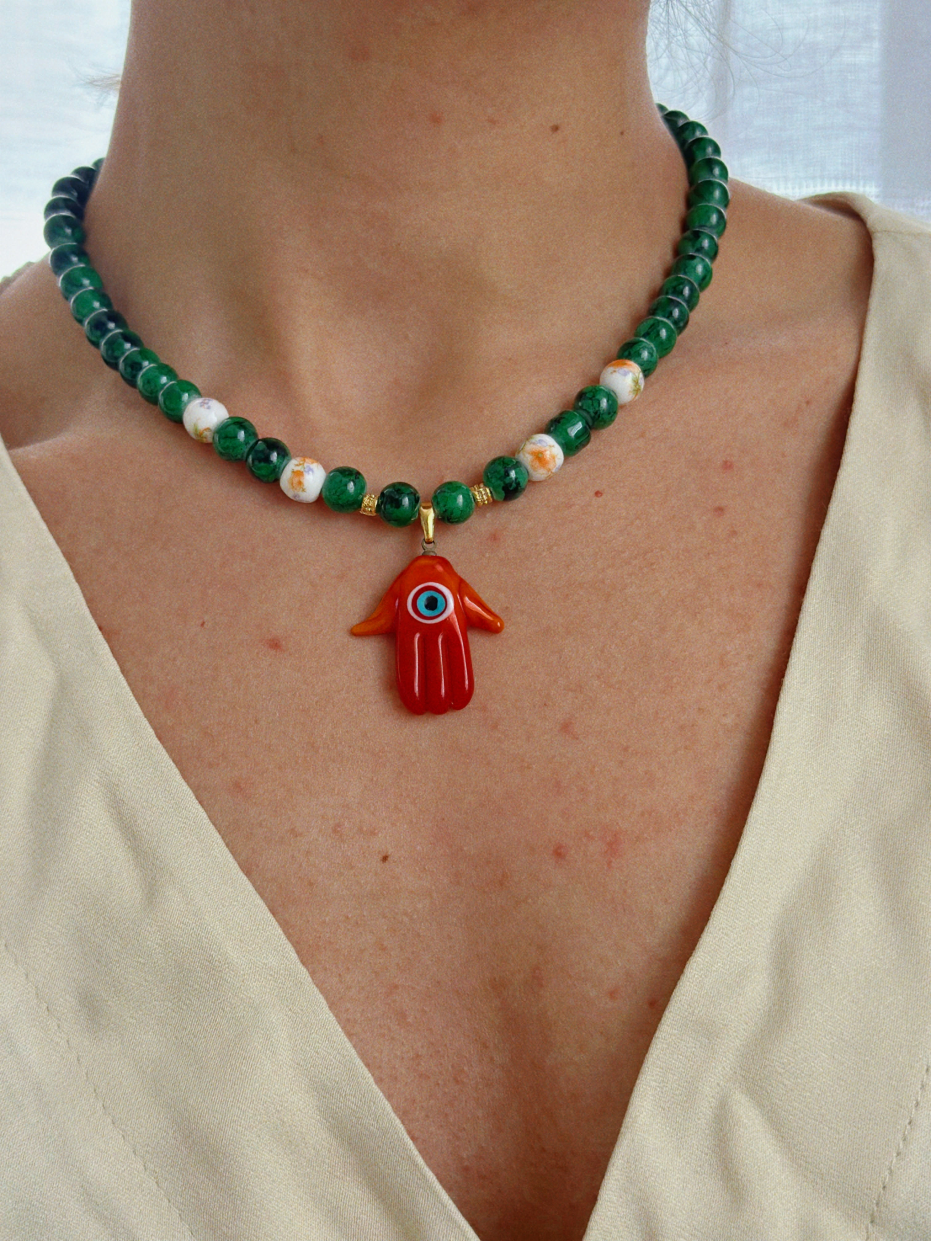 Murano Hamsa Boncuk Kolye - Turuncu