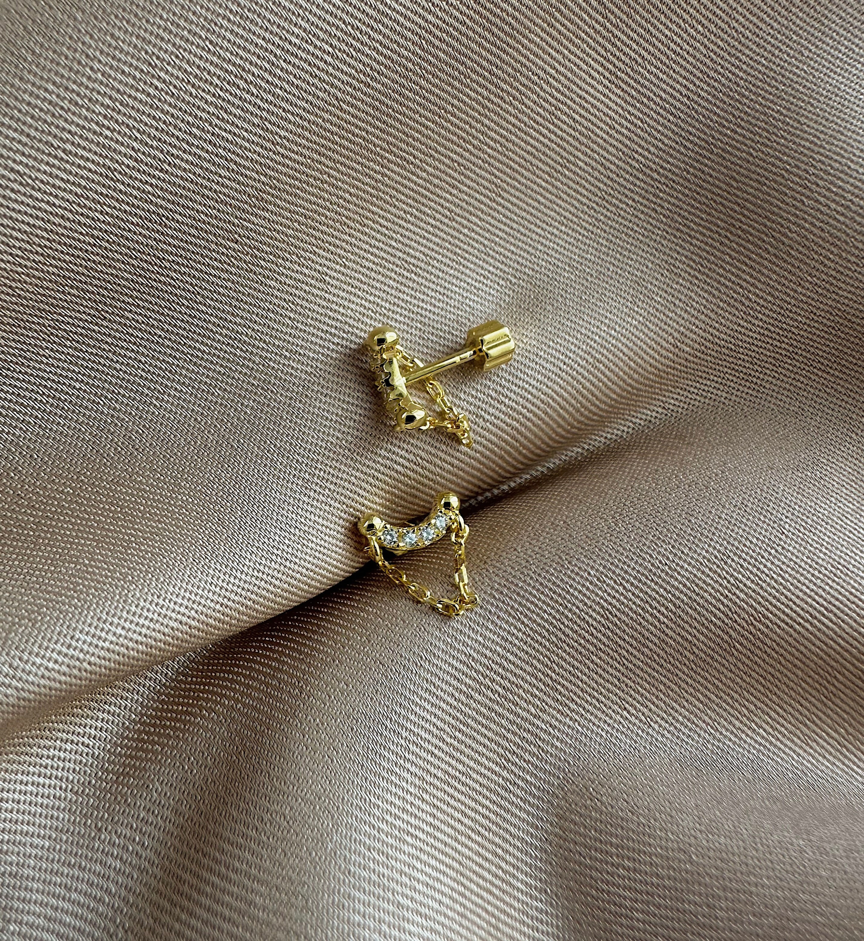 Zincir Sallantılı Eğri Piercing | 925 Gümüş