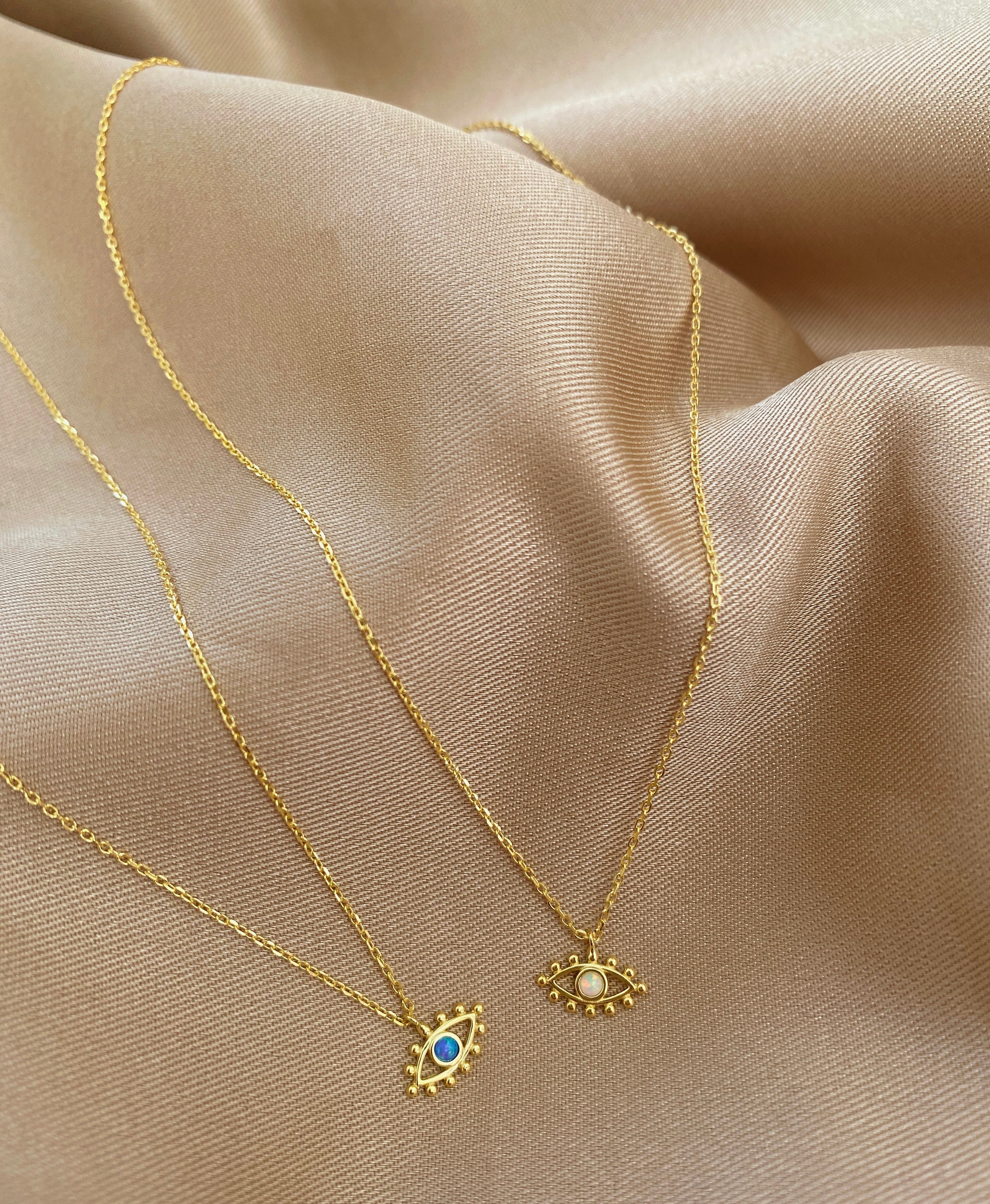 Opal Taşlı Minik Göz Kolye II -925 Gümüş  