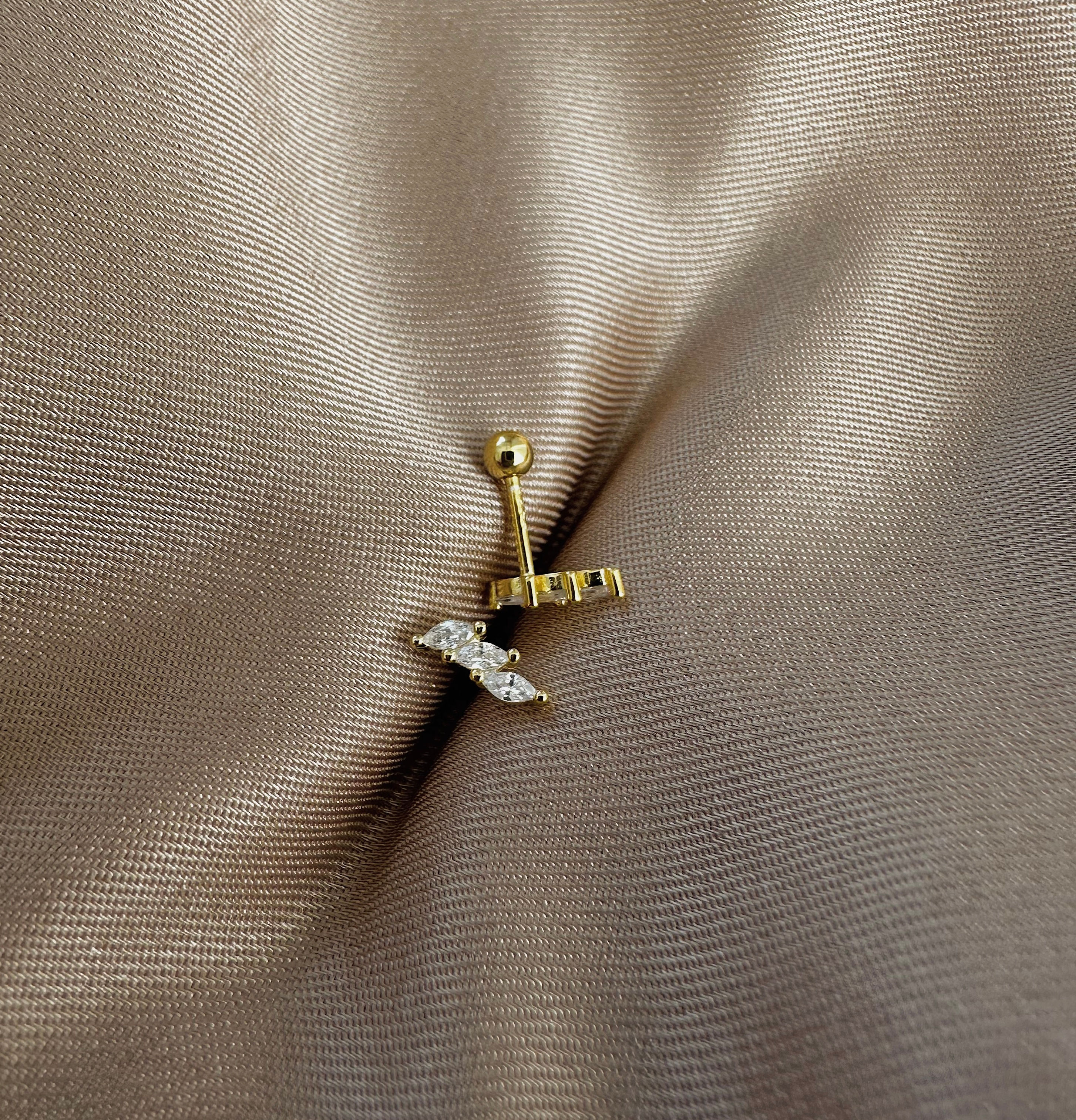 Üç Badem Taşlı Piercing | 925 Gümüş  