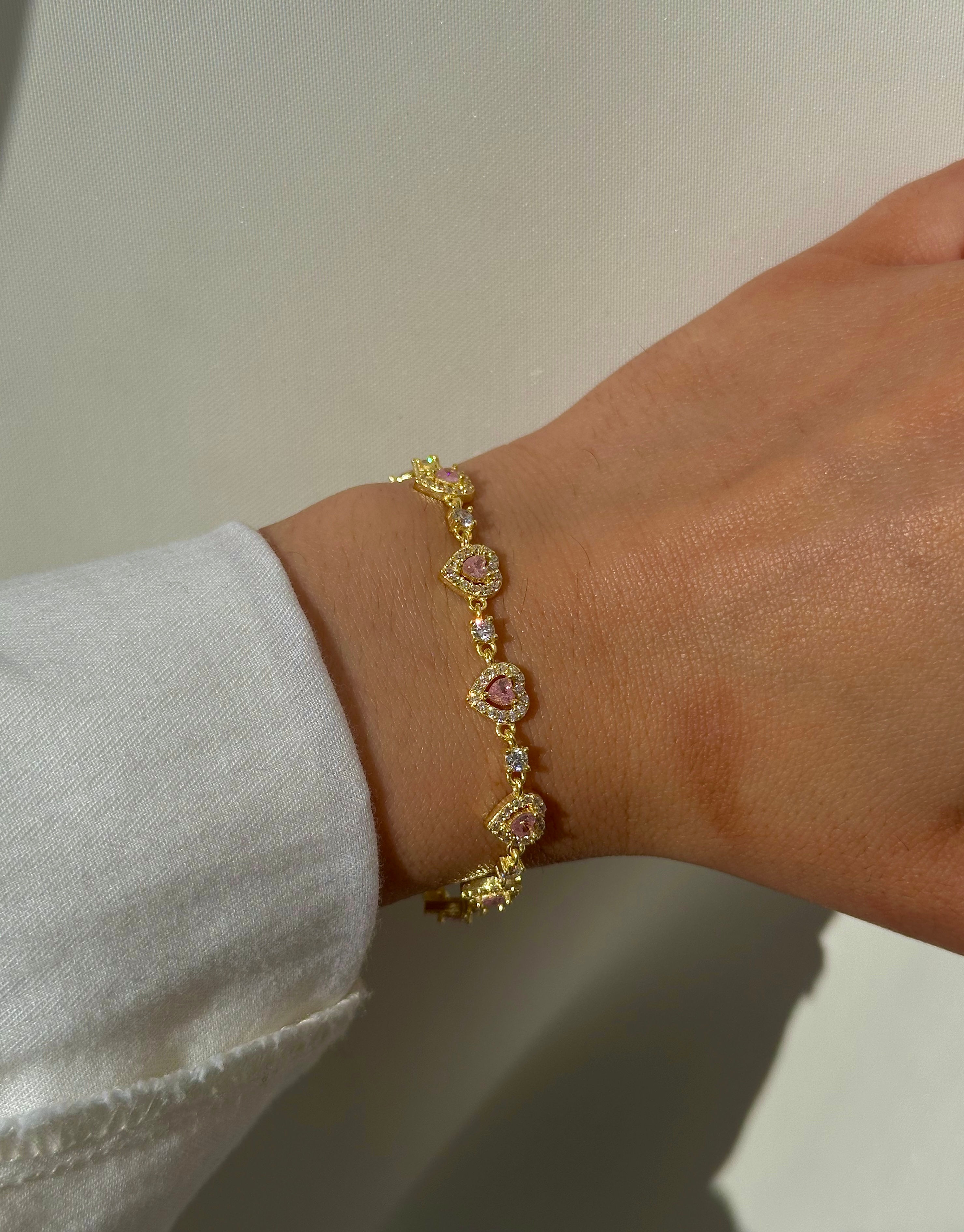 Full Pembe Taş Kalp Bileklik | 925 Gümüş 