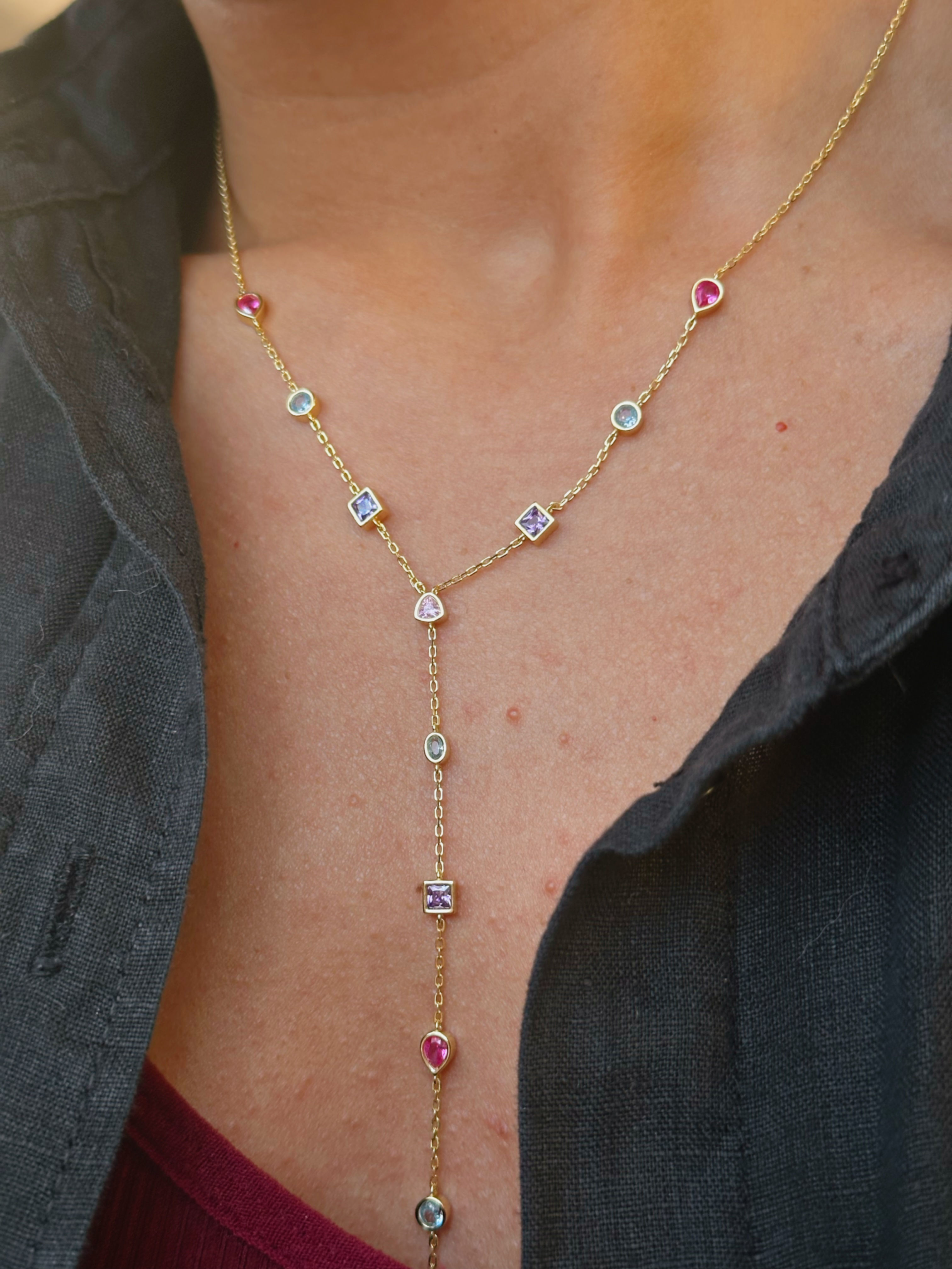 Y Zincirli Prenses Taşlı Kolye III | 925 Gümüş   