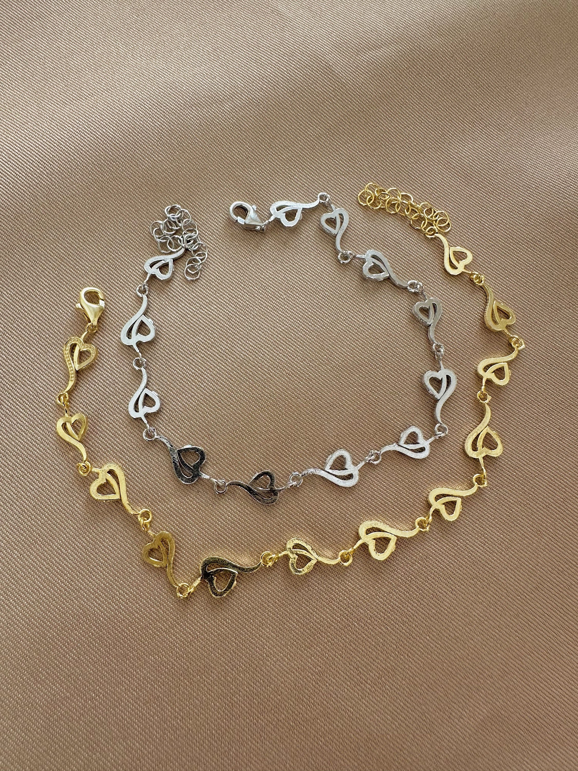 Çizgisel Kalp Zincir Bileklik | 925 Gümüş