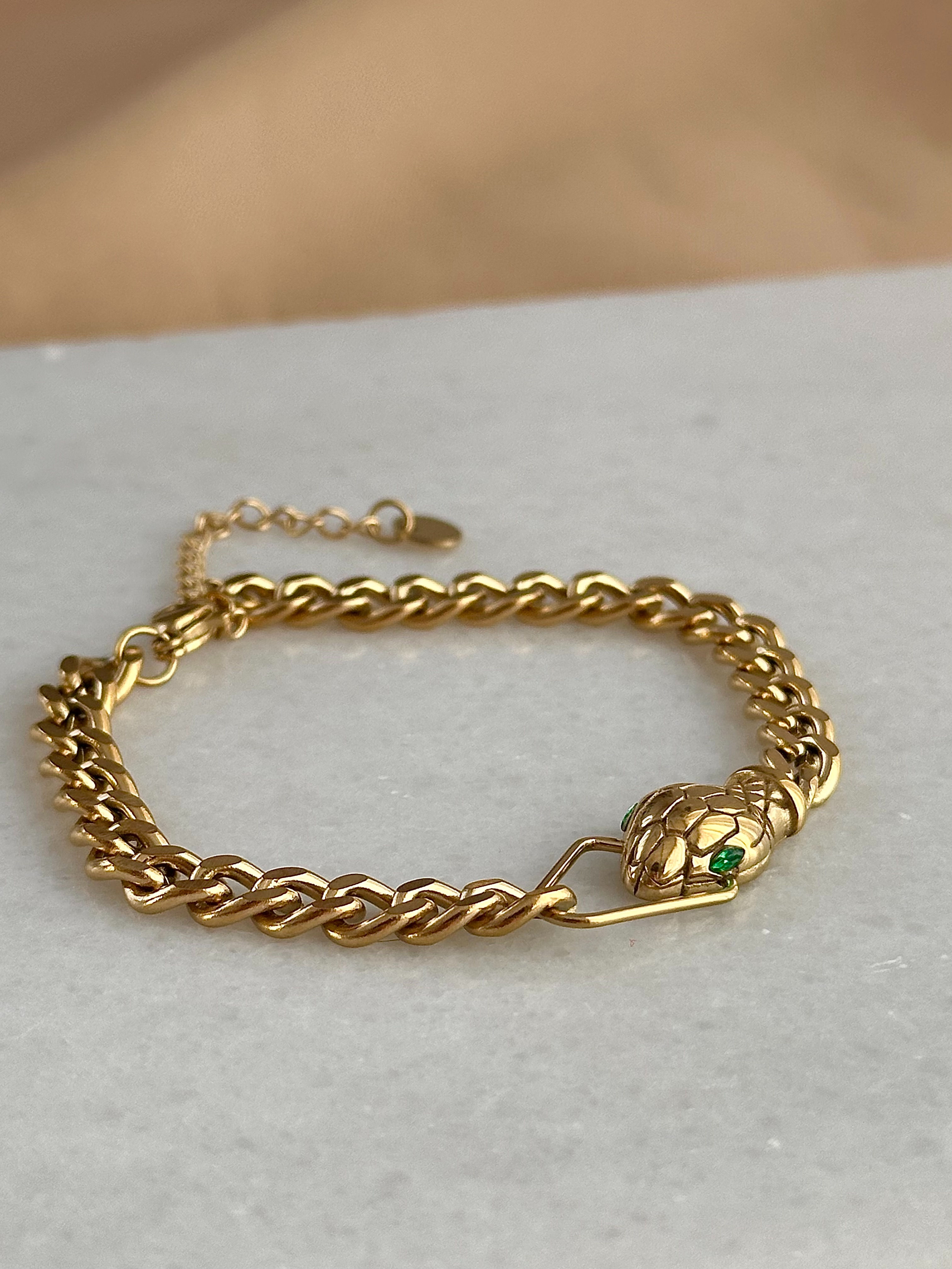 Yeşil Gözlü Yılan Bileklik - Çelik  