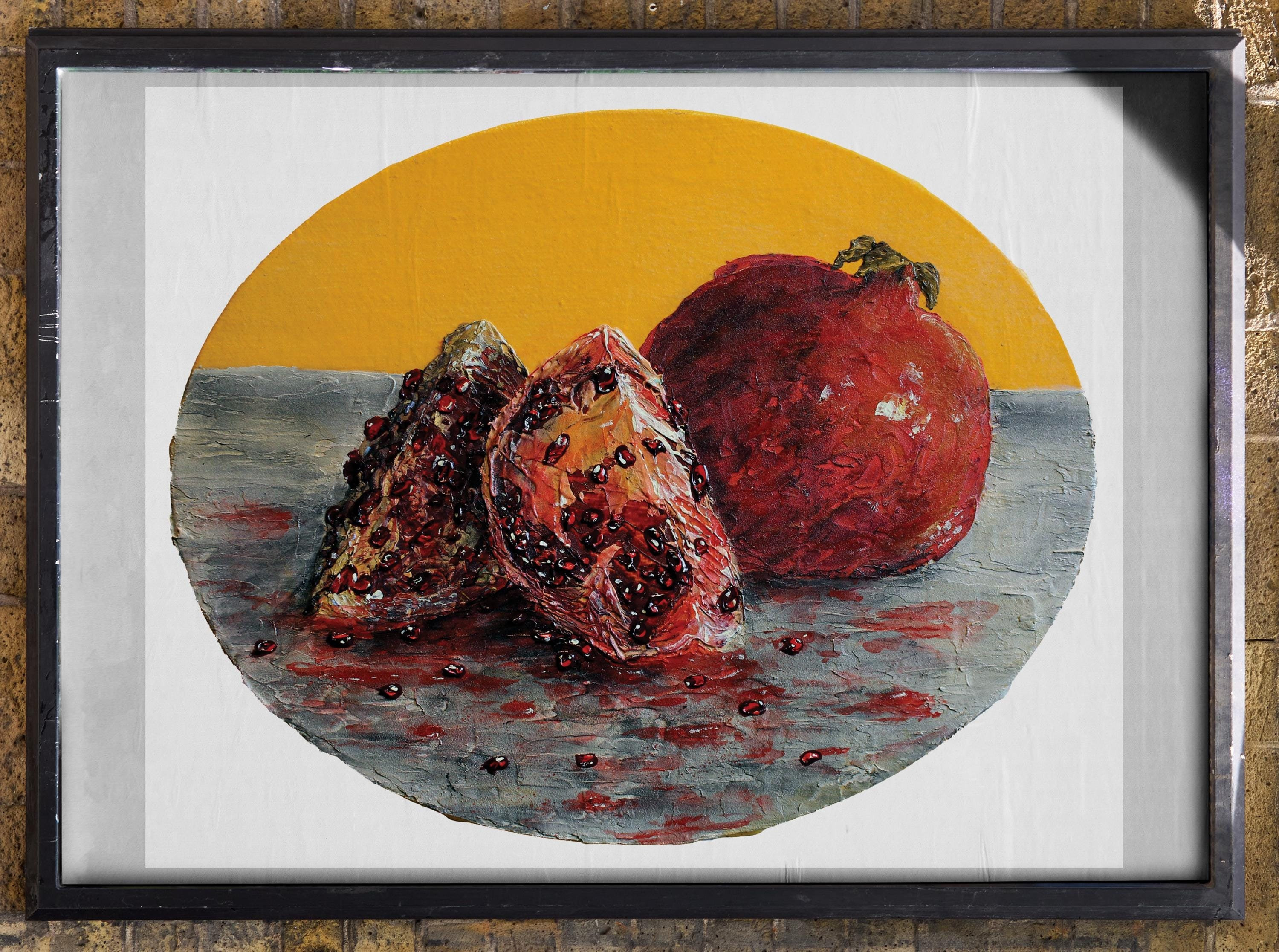 Vibrant Pomegranate Food Acrylic Art Print | Red & Yellow Still Life