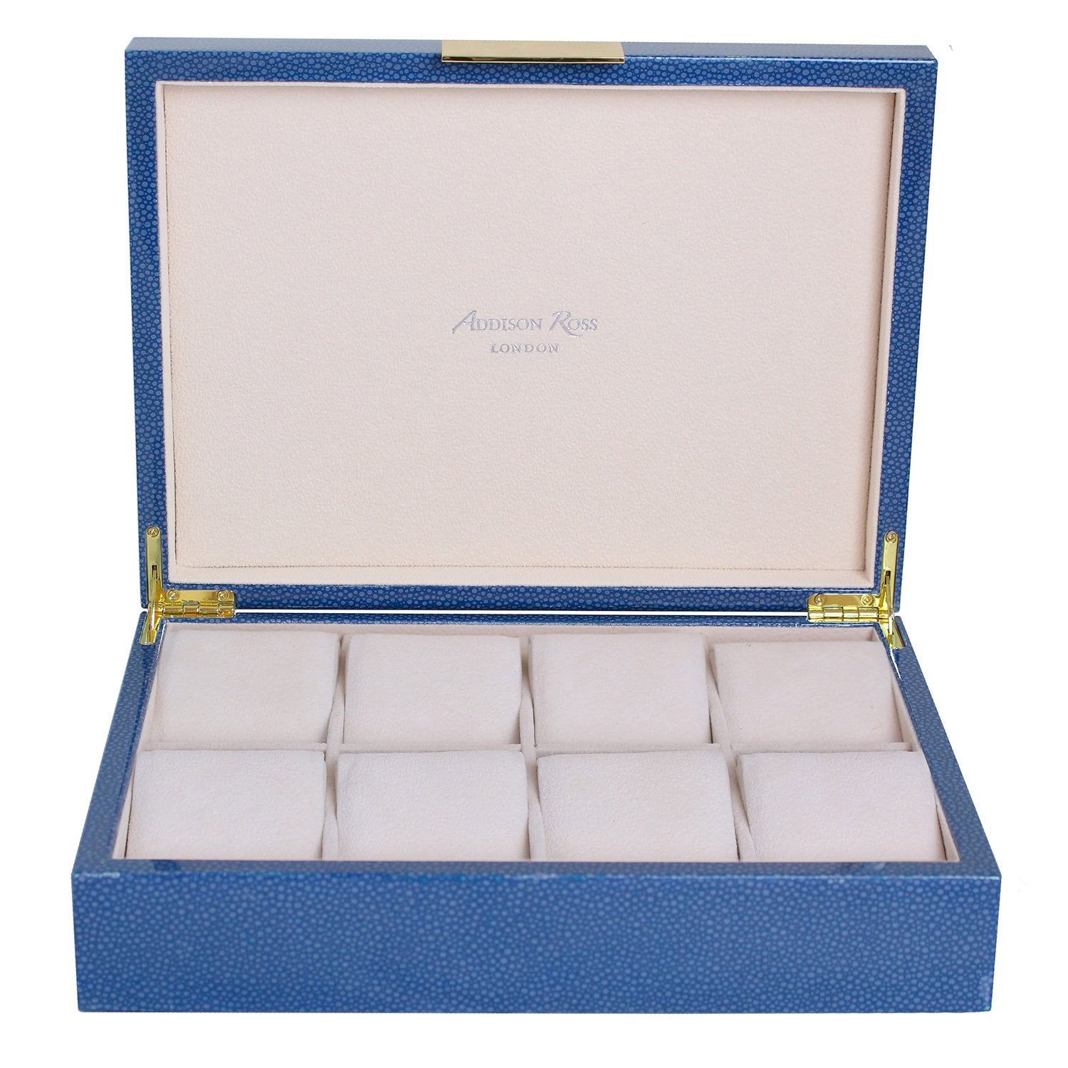 Large Lacquer Watch Box - Blue Shagreen & Gold