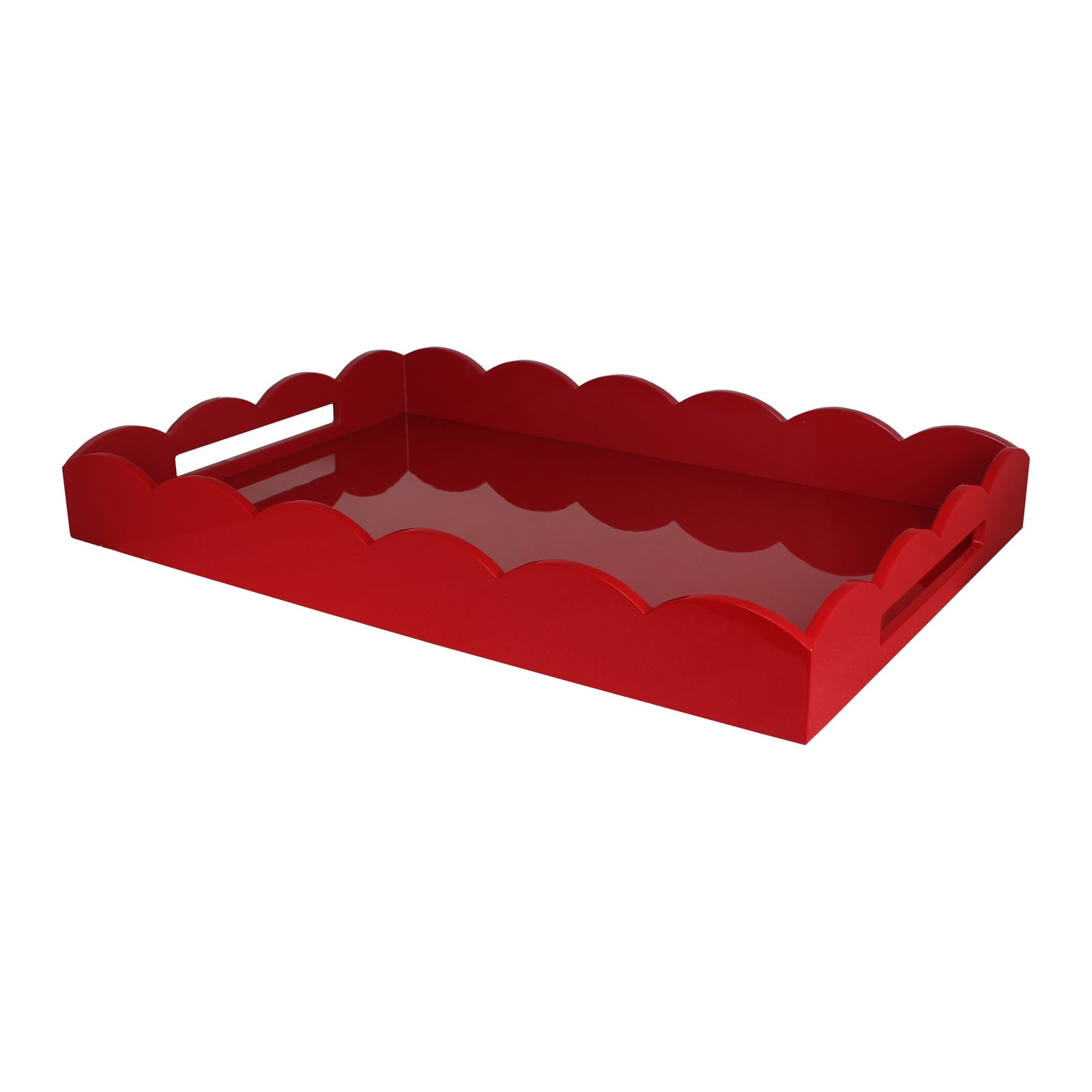 Large Scalloped Lacquer Ottoman Tray - Burgundy