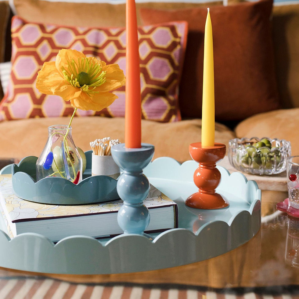 Thumbnail: Round Medium Scalloped Lacquer Tray - Eau de Nil