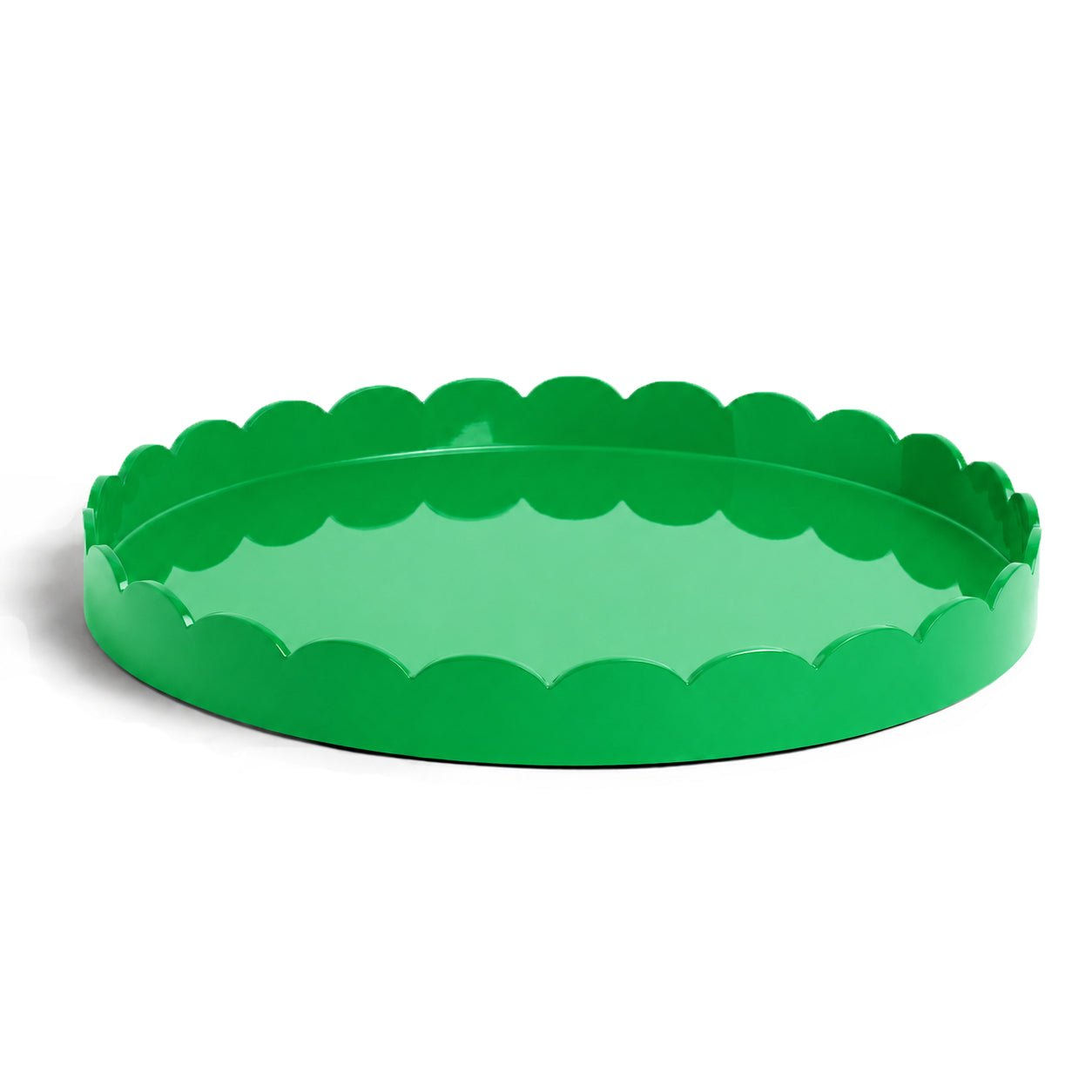 Round Large Scalloped Lacquer Tray - Leaf Green