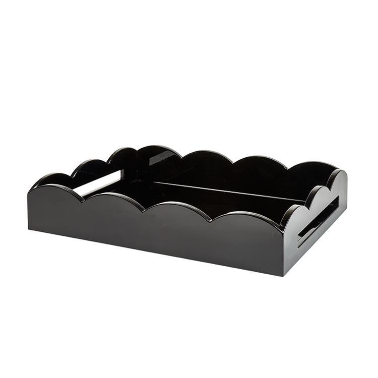 Medium Scalloped Lacquer Serving Tray - Black