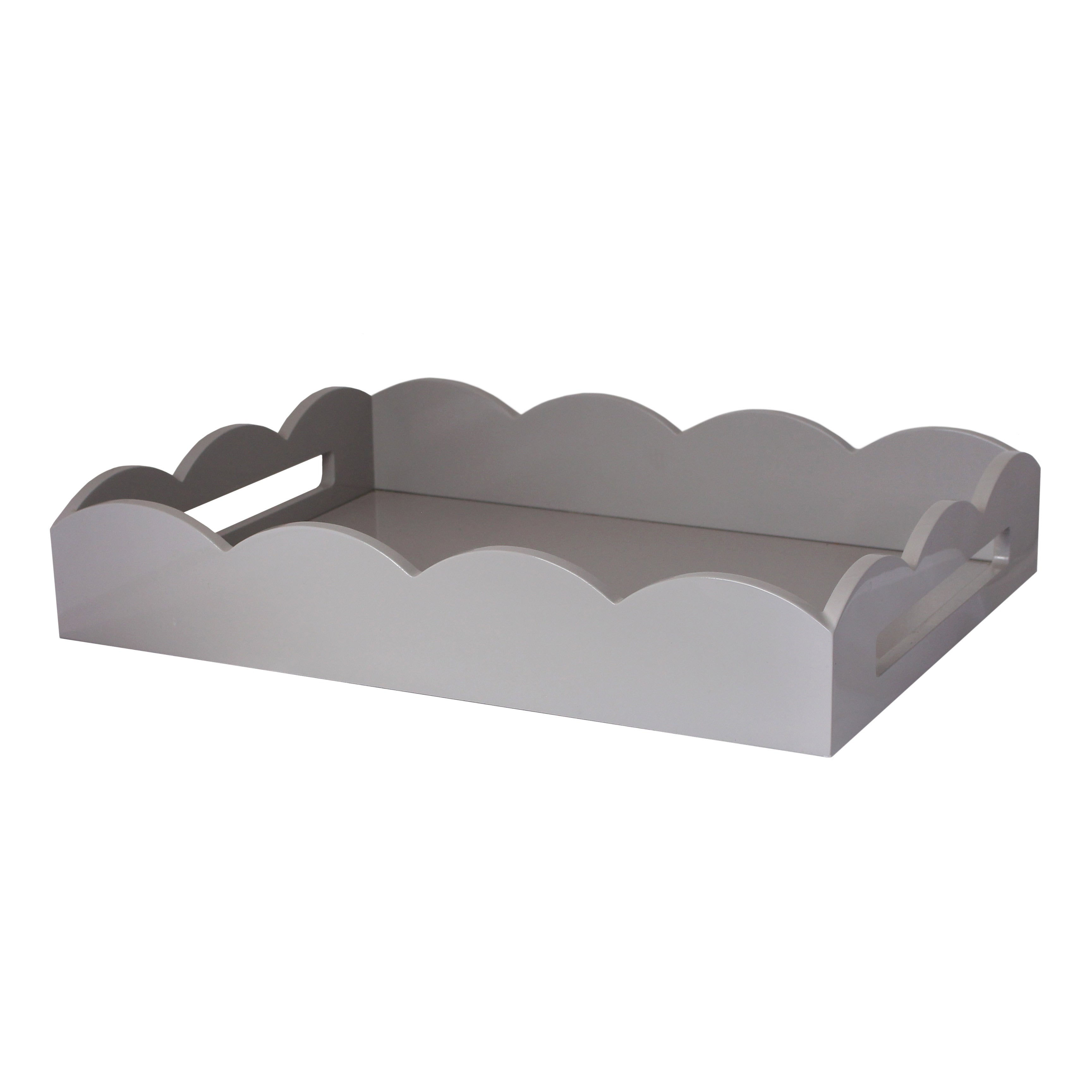 Medium Scalloped Lacquer Serving Tray - Chiffon Grey