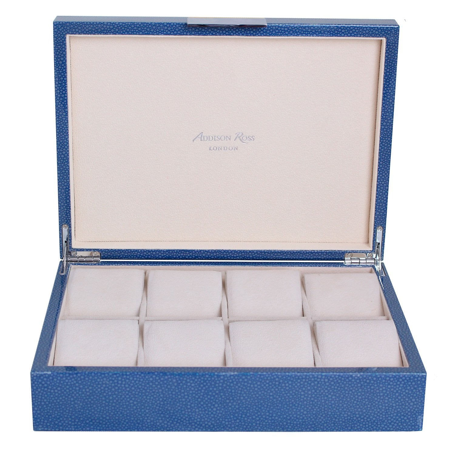 Large Lacquer Watch Box - Blue Shagreen & Silver
