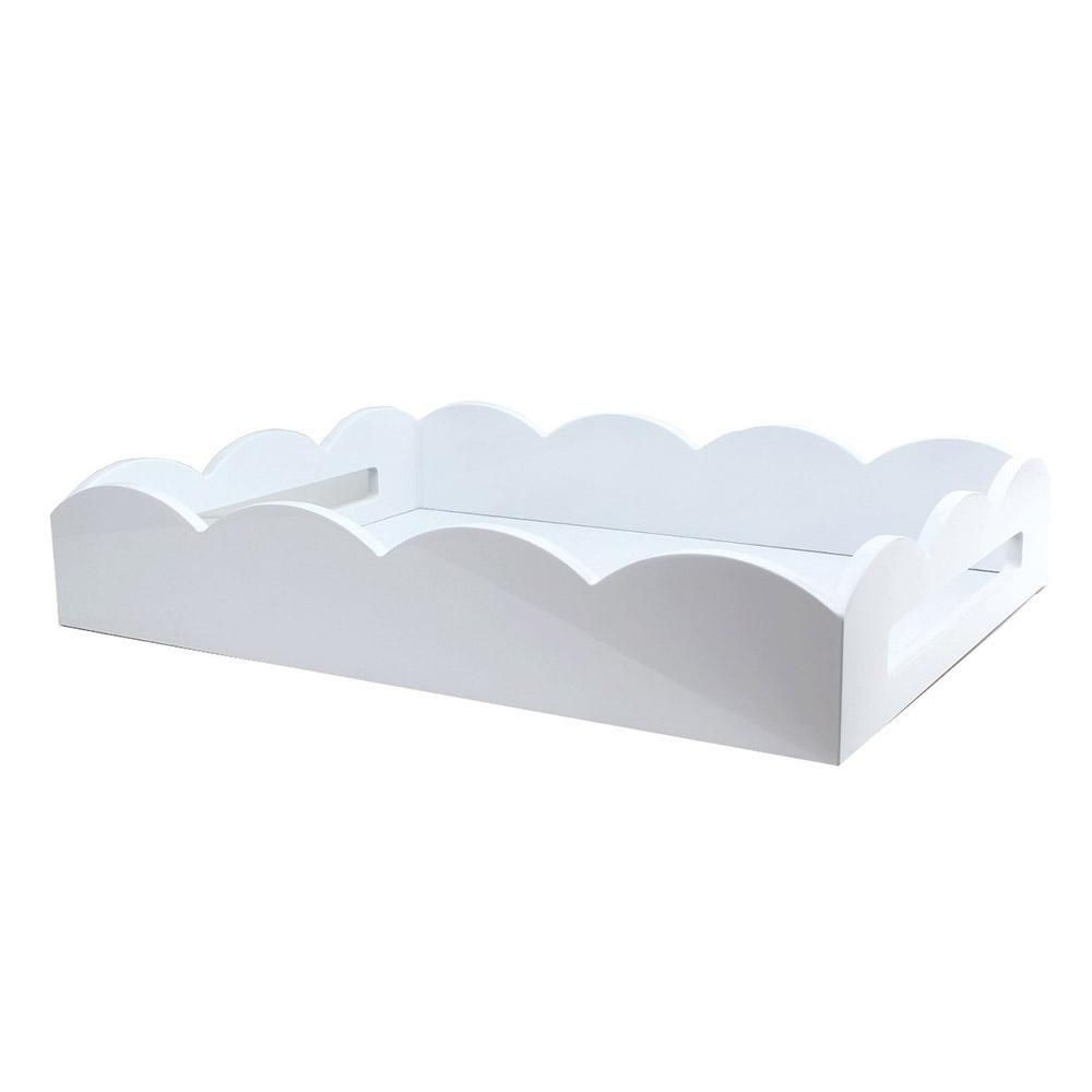 Medium Scalloped Lacquer Serving Tray - White