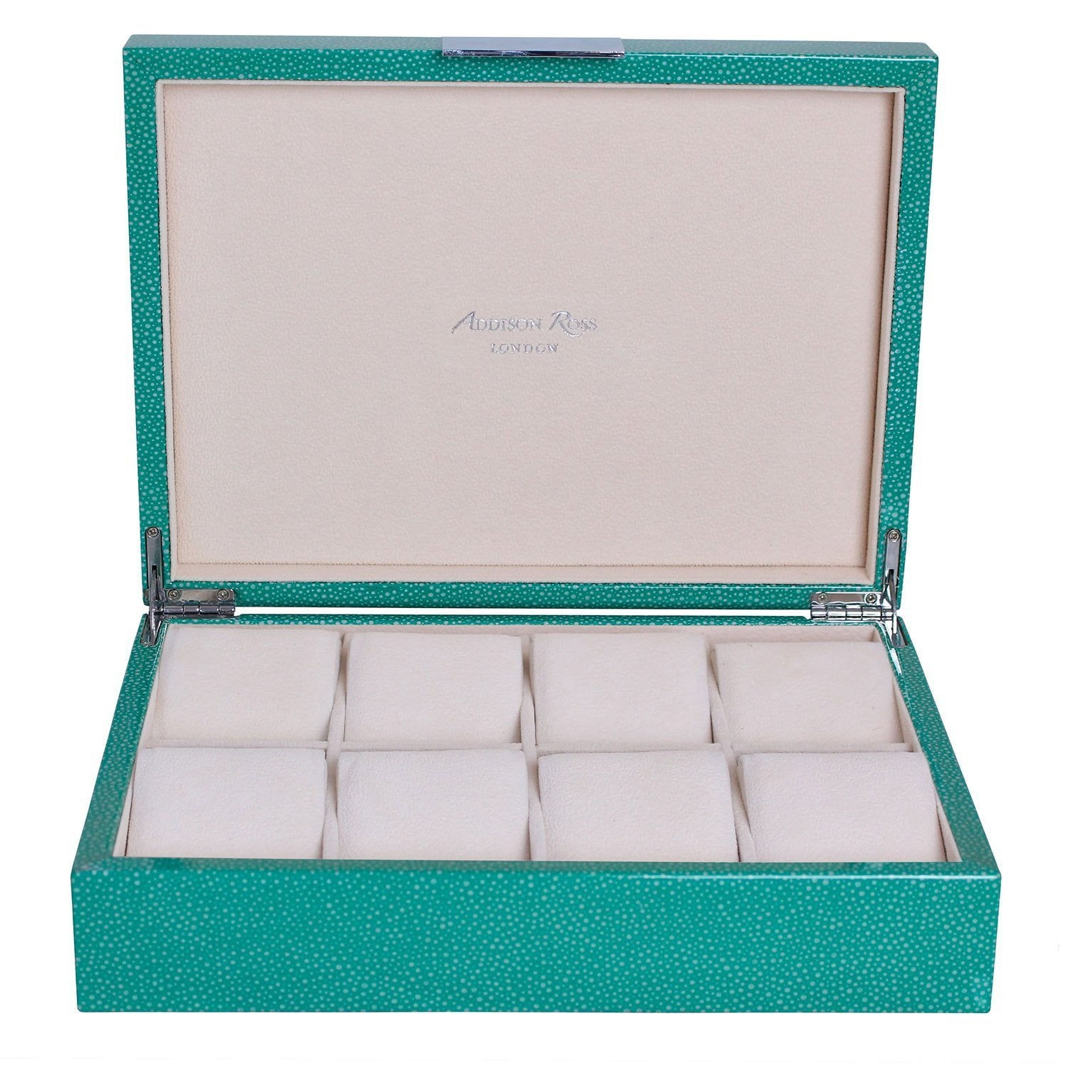 Large Lacquer Watch Box - Green Shagreen & Silver
