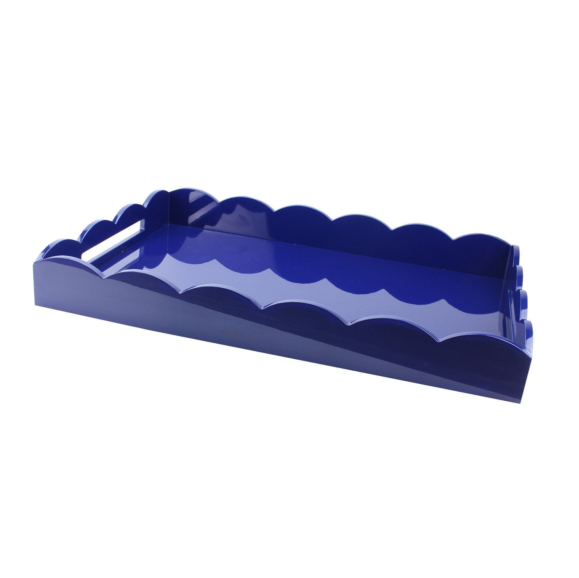 Large Scalloped Lacquer Ottoman Tray - Navy