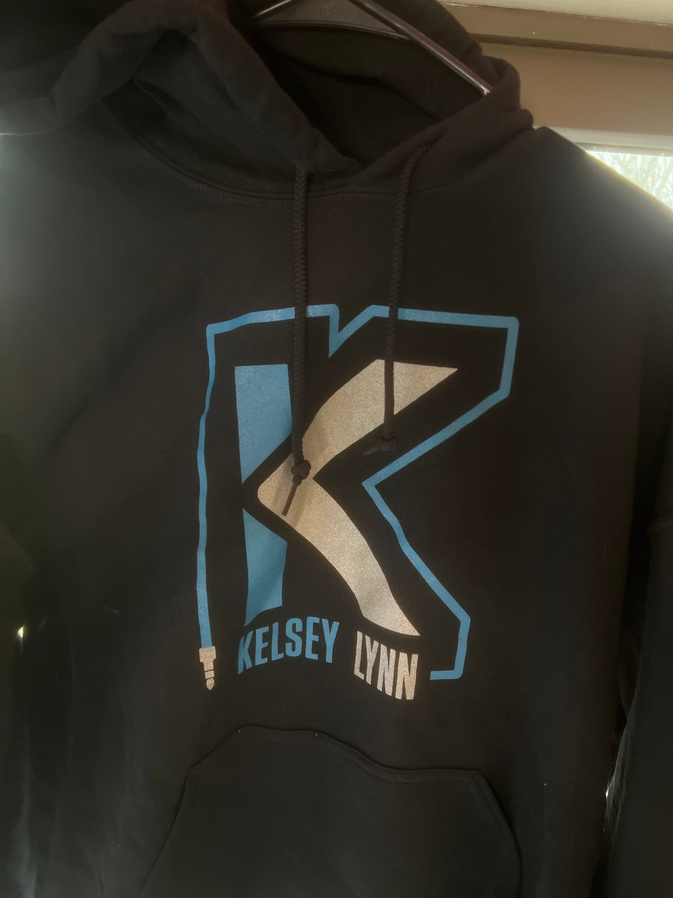 Kelsey Lynn Retro Hoodie (black hoodie, blue/silver logo)