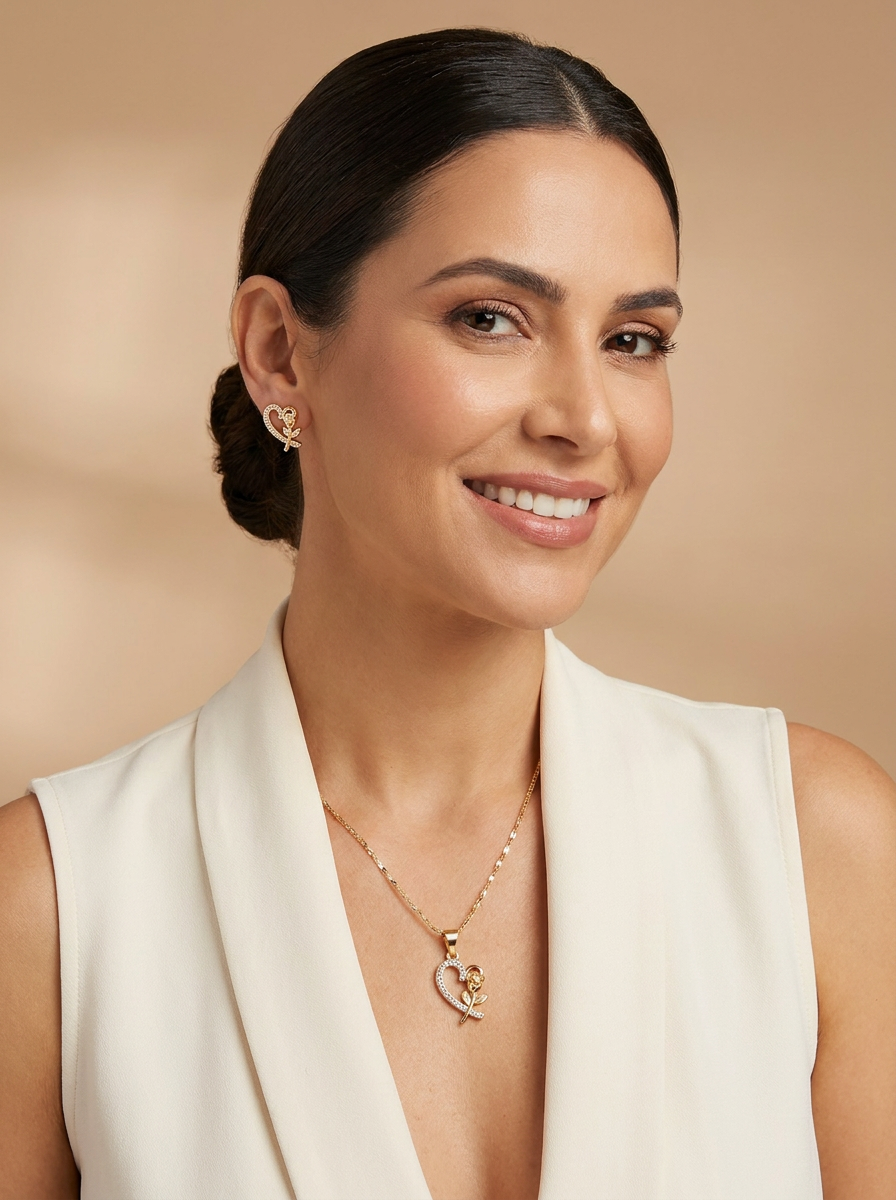Golden Rose Heart Jewelry Set