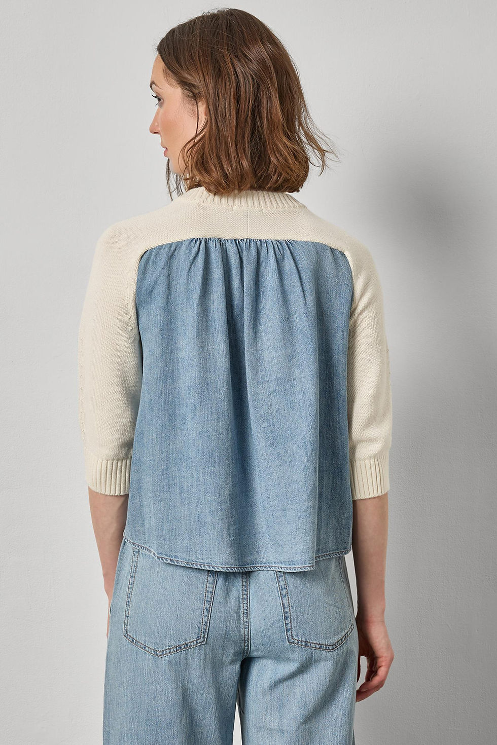 Thumbnail: Denim Elbow Sleeve Sweater