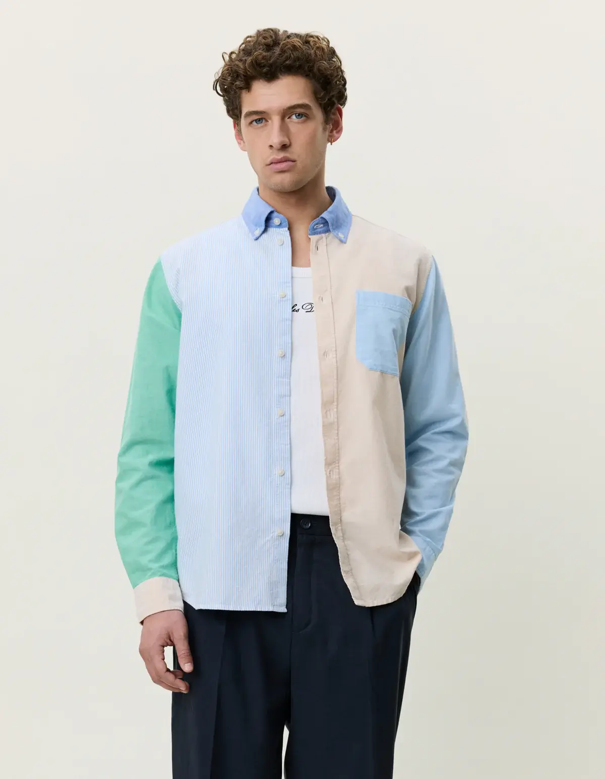 Oxford Patchwork Shirt in Skyway Blue