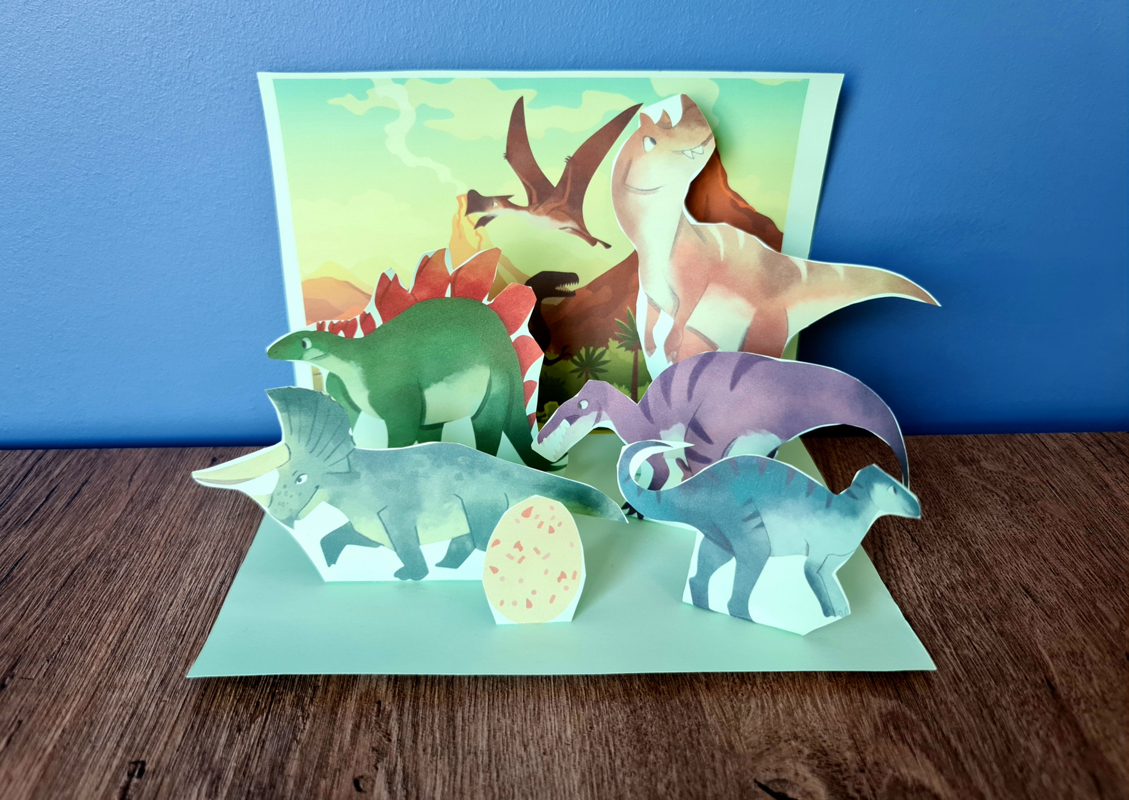 Dinosaurs Pop Up Quiet Book Page, Cut and Glue DIY Project, Paper Craft Ko