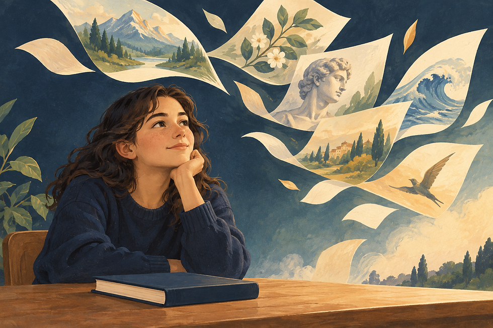 Editorial illustration of a learner recalling ideas from a closed book