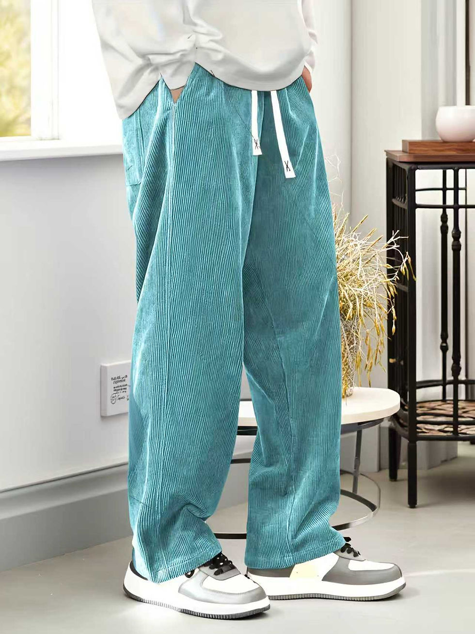 Thumbnail: Corduroy Wide Leg Trousers, Waist Loose Straight 