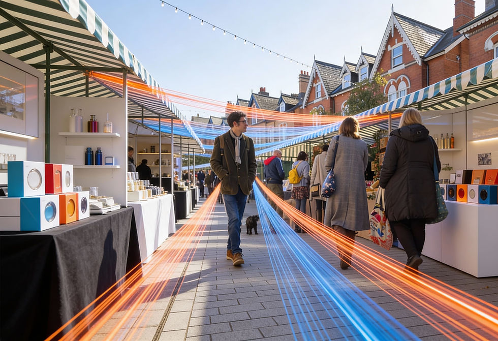 Edgbaston Village Birmingham B16 with full fibre business broadband cables lit up in the image