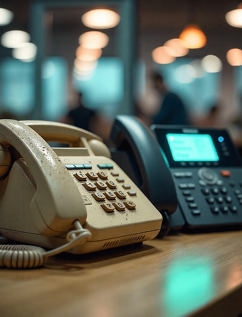 close up of an old adsl phone and a modern voip phone