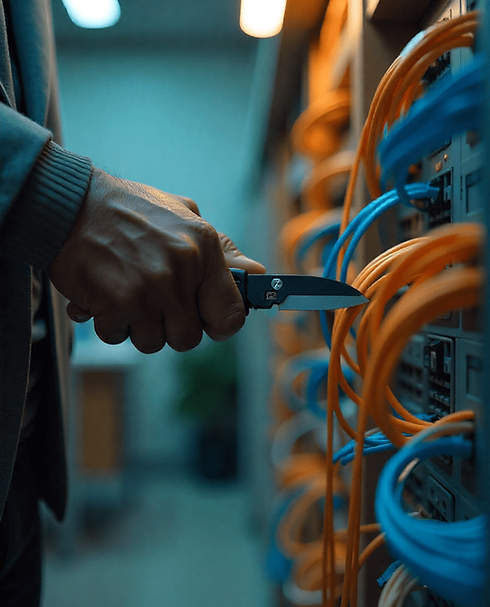 close up of a hand cutting a cat5 cable to symbolise the BT broadband switch off