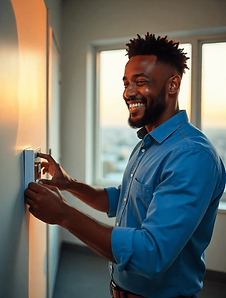 mixed race male in shirt using business utilities