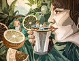 Firefly Create a wellness illustration with a group of people having fun at an outdoor ret