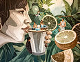 Firefly Create a wellness illustration with a group of people having fun at an outdoor ret
