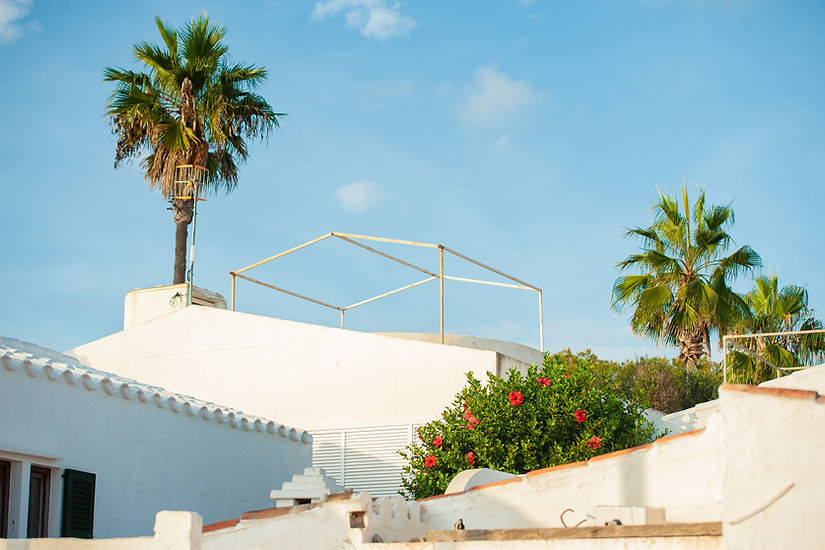 Structure métallique abandonnée sur rooftop d'une maison espagnole avec végétation