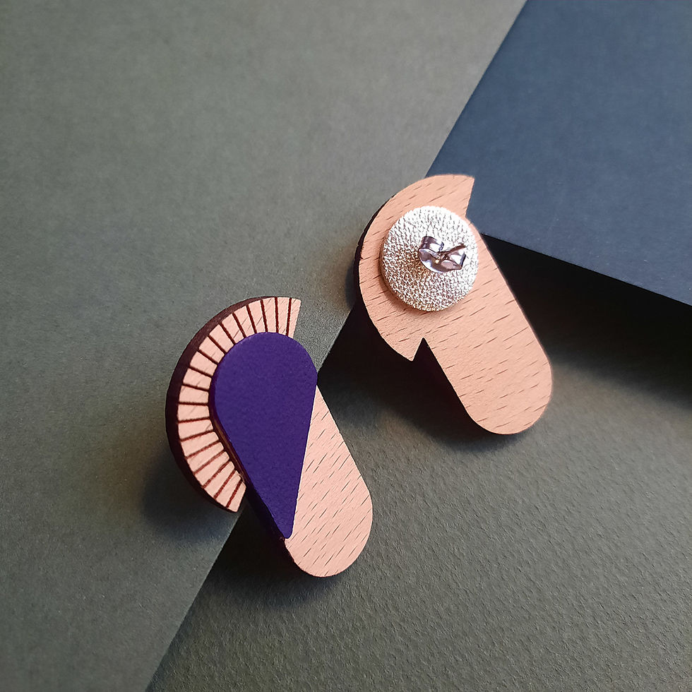 Miniature : Dos des boucles d’oreilles graphiques MAYA Violet avec tige et fermoir papillon en acier inoxydable
