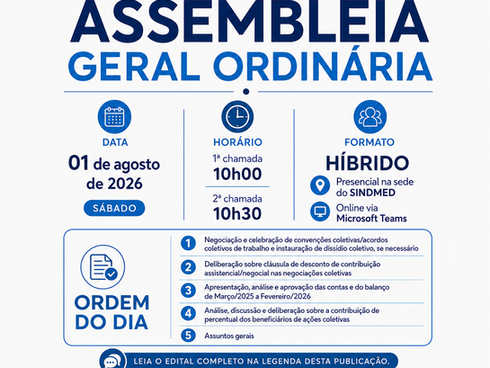 Assembleia Geral Ordinária - 01/08 às 10h