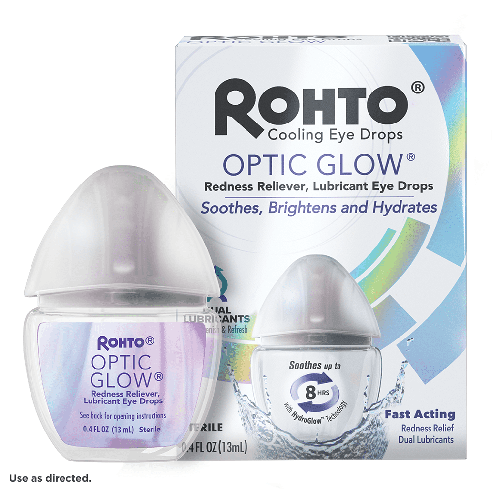 Rohto® Optic Glow® Cooling and Lubricating Eye Drops, Redness Reliever, 0.4 fl o