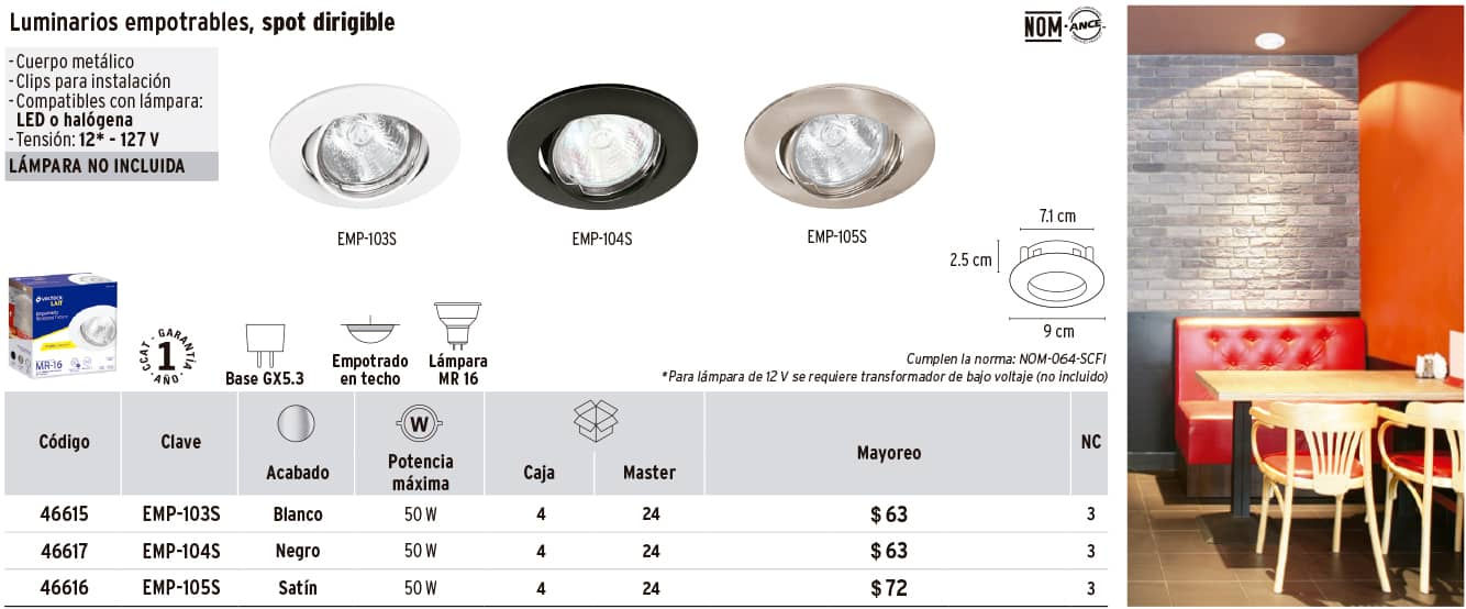LUMINARIOS EMPOTRABLES  SPOT DIRIGIBLE