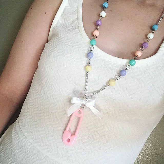 Kawaii Safety Pin Necklace Fairy Kei Decora Lolita Pastel Goth