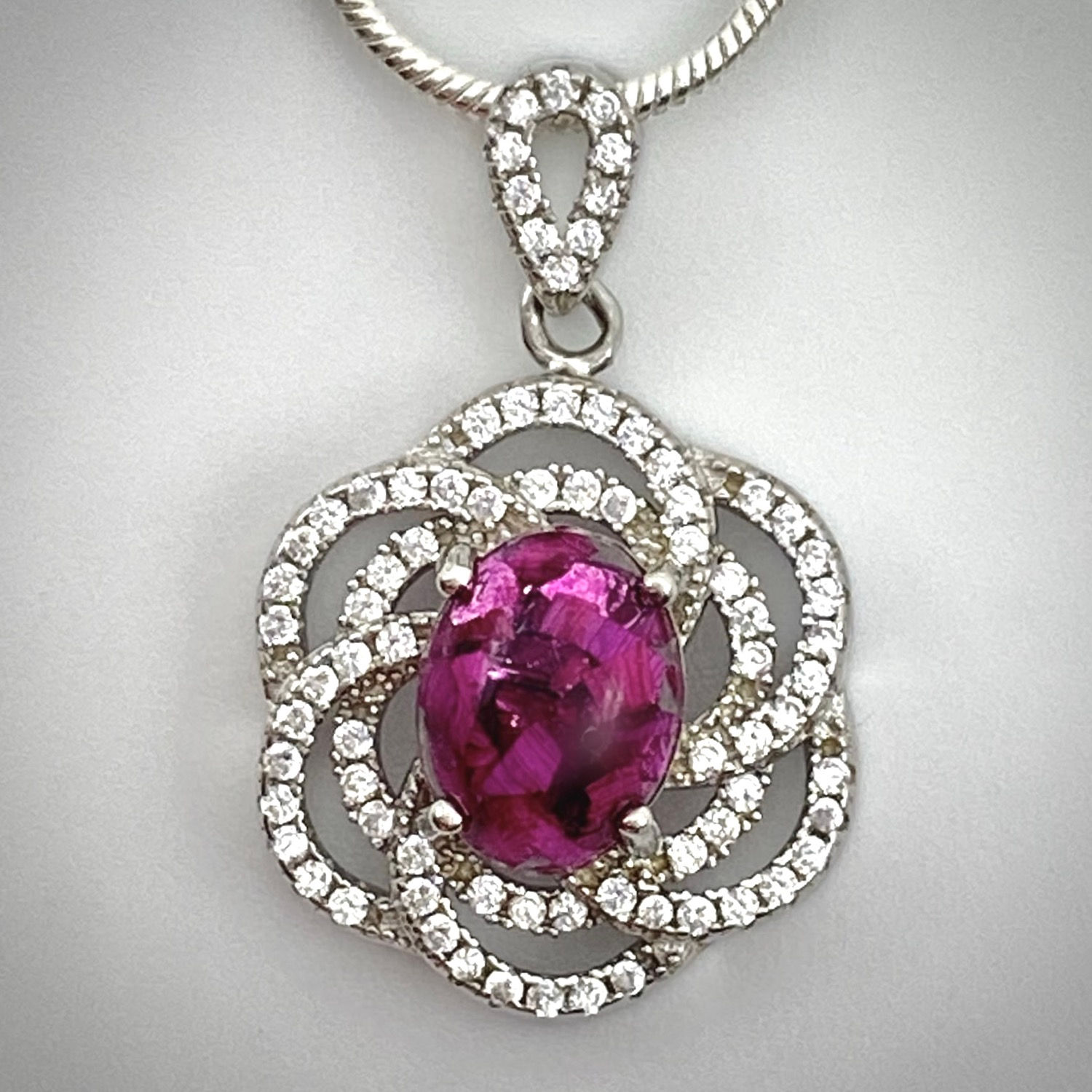 Oval Flower Pendant - 925 Silver