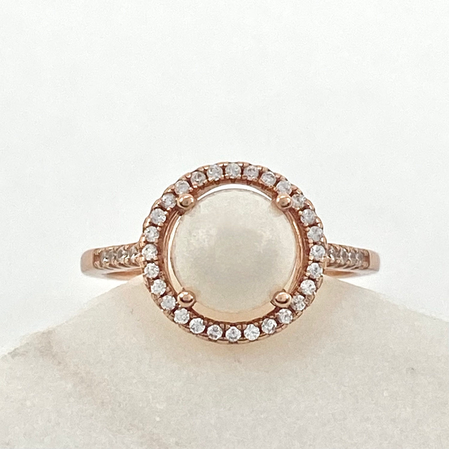 Round Halo Ring - Rose Gold Plating Over 925 Silver