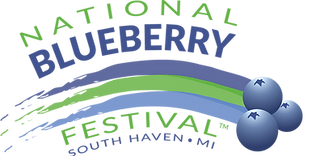 A vibrant logo featuring blueberries and the festival's name, representing the annual celebration. 